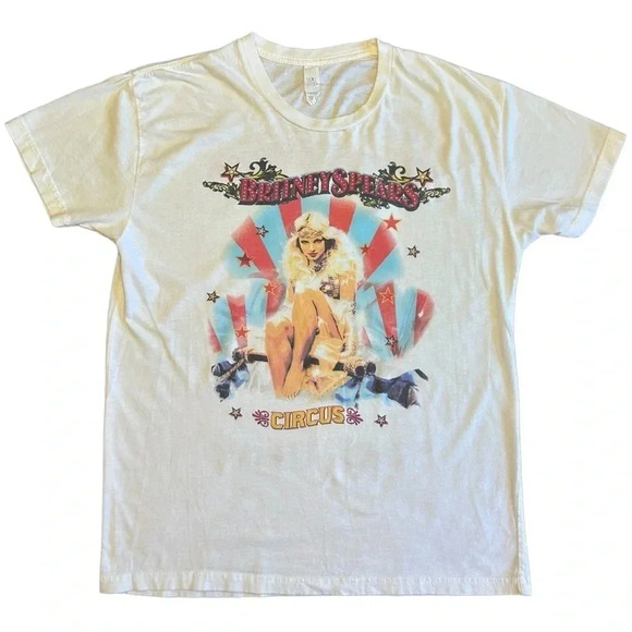 Y2K Britney Spears Circus Concert Tour Shirt White Pop Music Band Tee 2009 - Picture 1 of 8